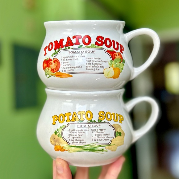 Other - Vintage Rustic Retro Farmhouse Cottagecore Soup Recipe Mug Set Potato & Tomato